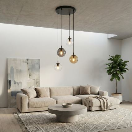Lampadario a sospensione con filo COSMO 4xE14/10W/230V diametro 40 cm nero/grigio/beige/limpido