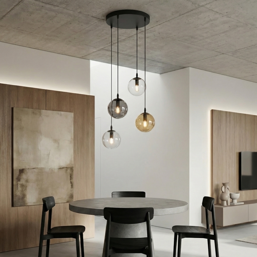 Lampadario a sospensione con filo COSMO 4xE14/10W/230V diametro 40 cm nero/grigio/beige/limpido