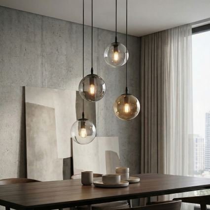 Lampadario a sospensione con filo COSMO 4xE14/10W/230V diametro 40 cm nero/grigio/beige/limpido