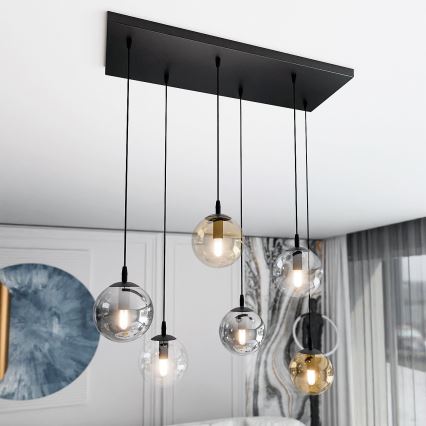 Lampadario a sospensione con filo COSMO 6xE14/10W/230V nero/grigio/beige/limpido