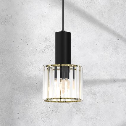 Lampadario a sospensione con filo CRISTAL 1xE27/60W/230V nero