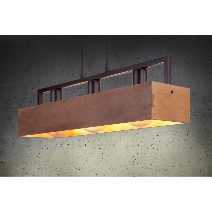 Lampadario a sospensione con filo DAKOTA 3xE27/60W/230V legno/nero