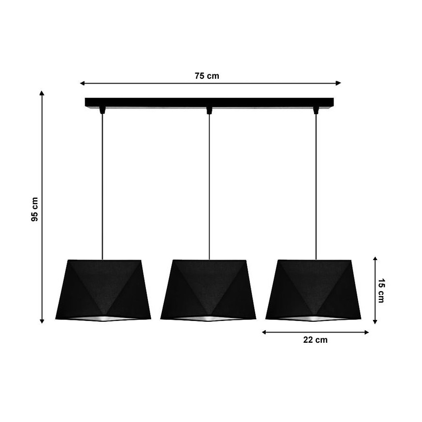 Lampadario a sospensione con filo DIAMENT 3xE27/60W/230V nero