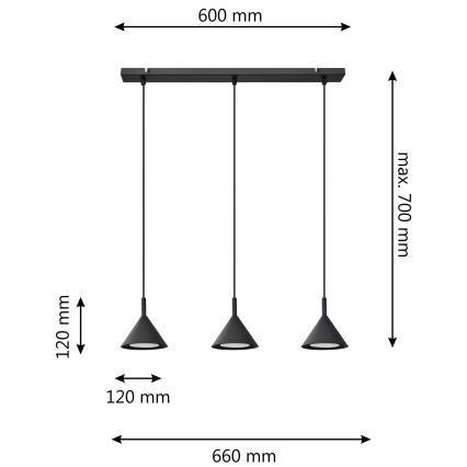 Lampadario a sospensione con filo ETNA 3xGX53/10W/230V nero