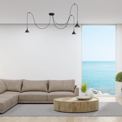Lampadario a sospensione con filo ETNA LONG 3xGX53/10W/230V ragno nero