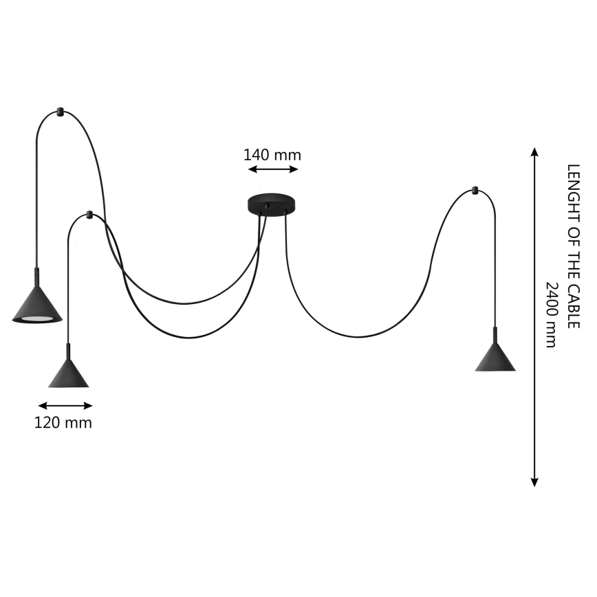 Lampadario a sospensione con filo ETNA LONG 3xGX53/10W/230V ragno nero