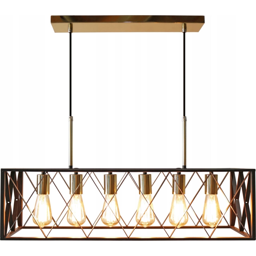 Lampadario a sospensione con filo FRAME 6xE27/60W/230V nero/oro