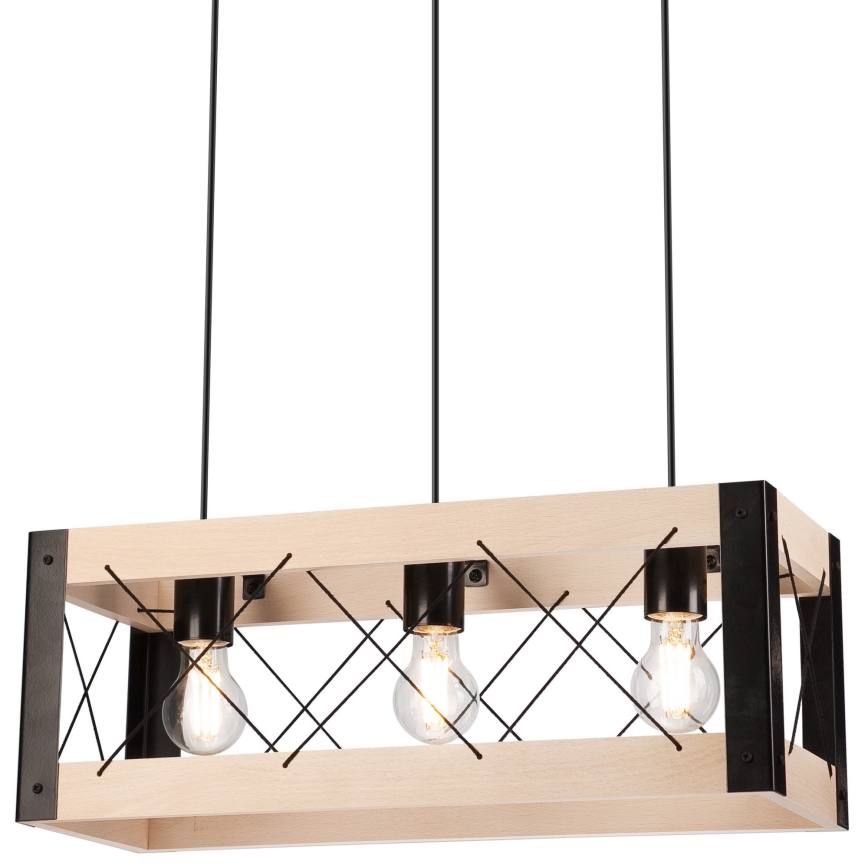 Lampadario a sospensione con filo FRIDA 3xE27/60W/230V nero/beige faggio