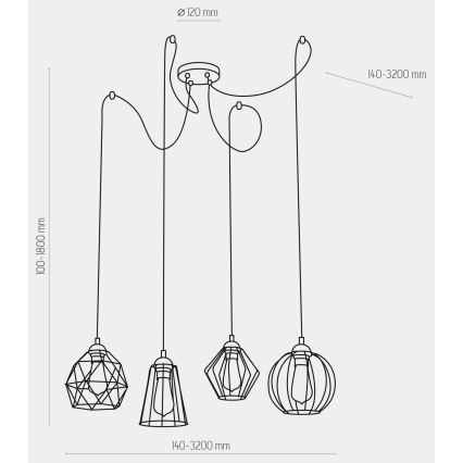 Lampadario a sospensione con filo GALAXY 4xE27/60W/230V ragno