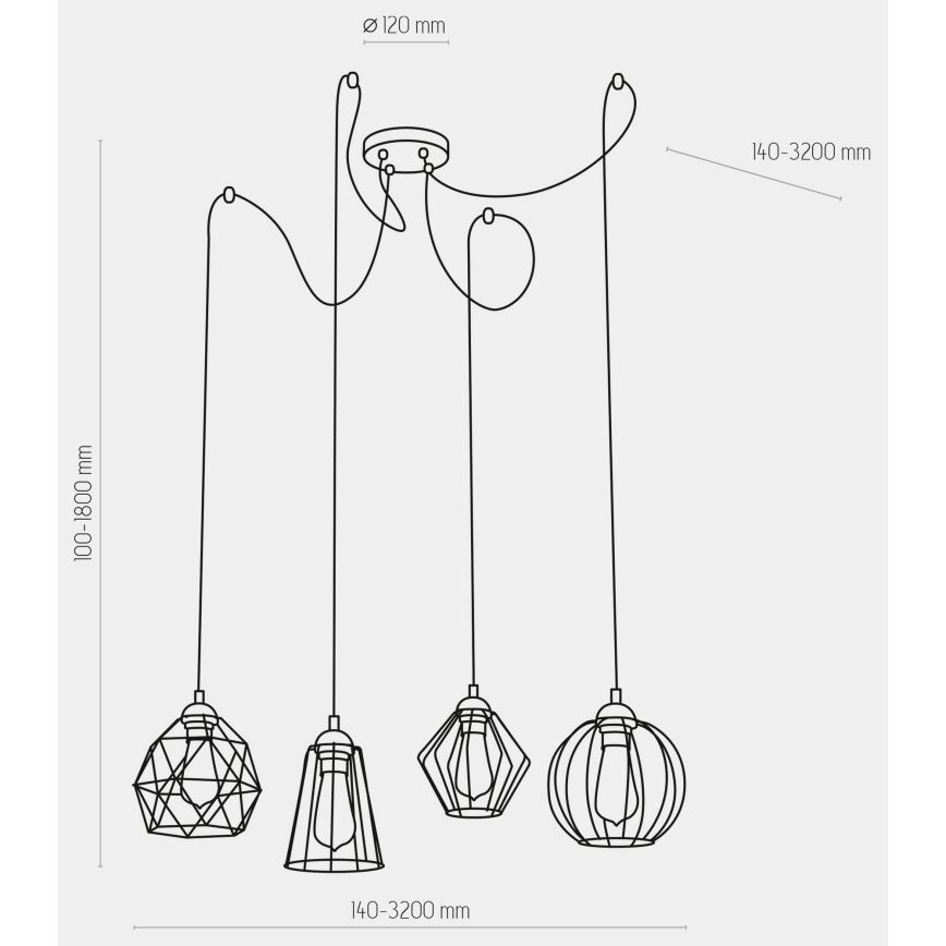Lampadario a sospensione con filo GALAXY 4xE27/60W/230V ragno