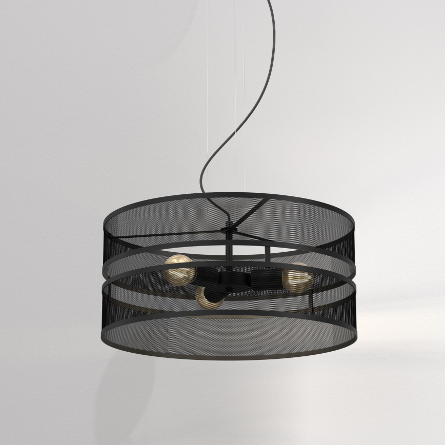 Lampadario a sospensione con filo GLUM 3xE27/60W/230V nero