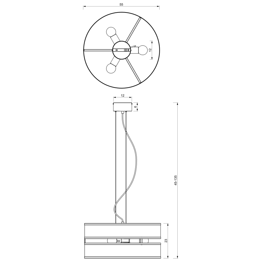 Lampadario a sospensione con filo GLUM 3xE27/60W/230V nero