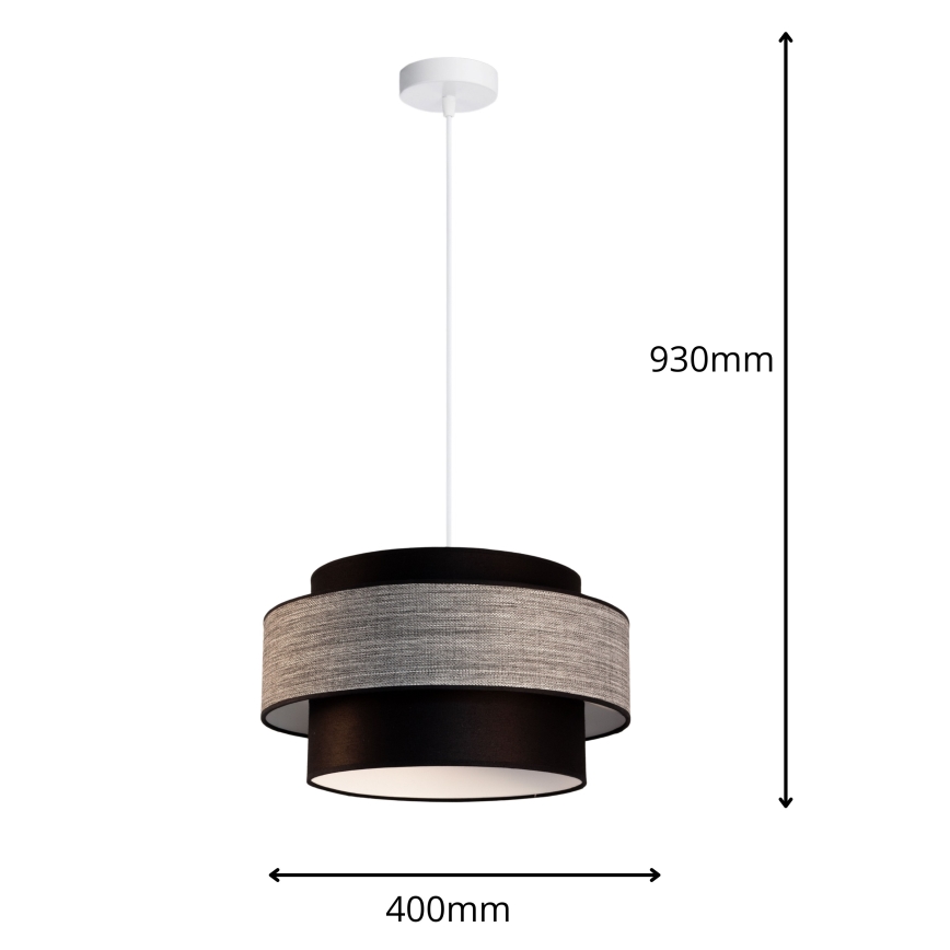 Lampadario a sospensione con filo GRACE 1xE27/60W/230V diametro 40 cm nero/grigio