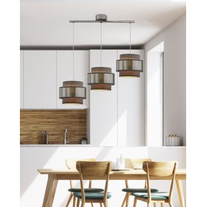 Lampadario a sospensione con filo HARE 3xE27/60W/230V grigio/cromo opaco