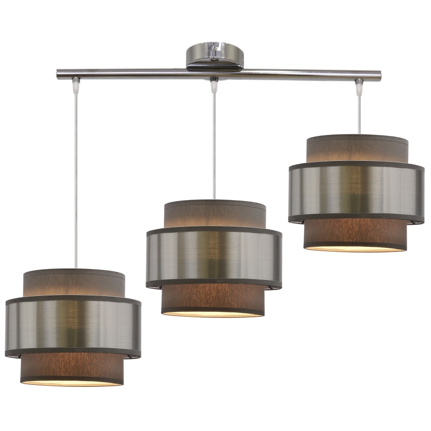 Lampadario a sospensione con filo HARE 3xE27/60W/230V grigio/cromo opaco
