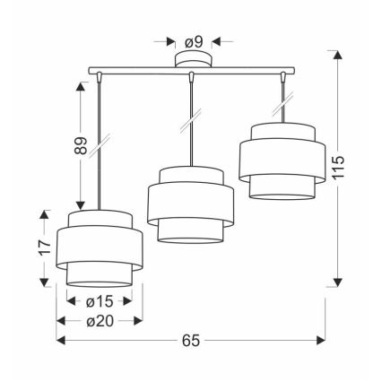 Lampadario a sospensione con filo HARE 3xE27/60W/230V grigio/cromo opaco