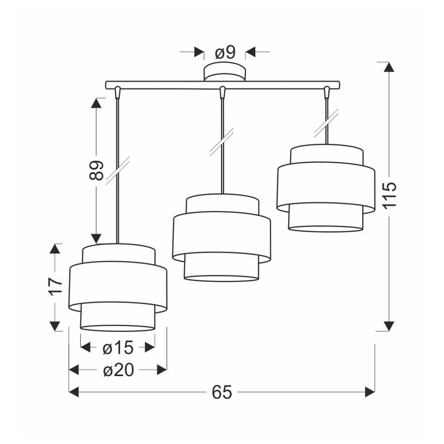 Lampadario a sospensione con filo HARE 3xE27/60W/230V grigio/cromo opaco