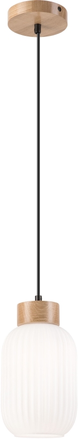 Lampadario a sospensione con filo HARMONY 1xE27/15W/230V diametro 14 cm bianco/quercia