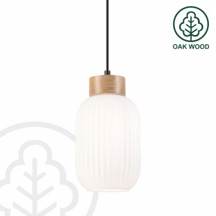 Lampadario a sospensione con filo HARMONY 1xE27/15W/230V diametro 14 cm bianco/quercia