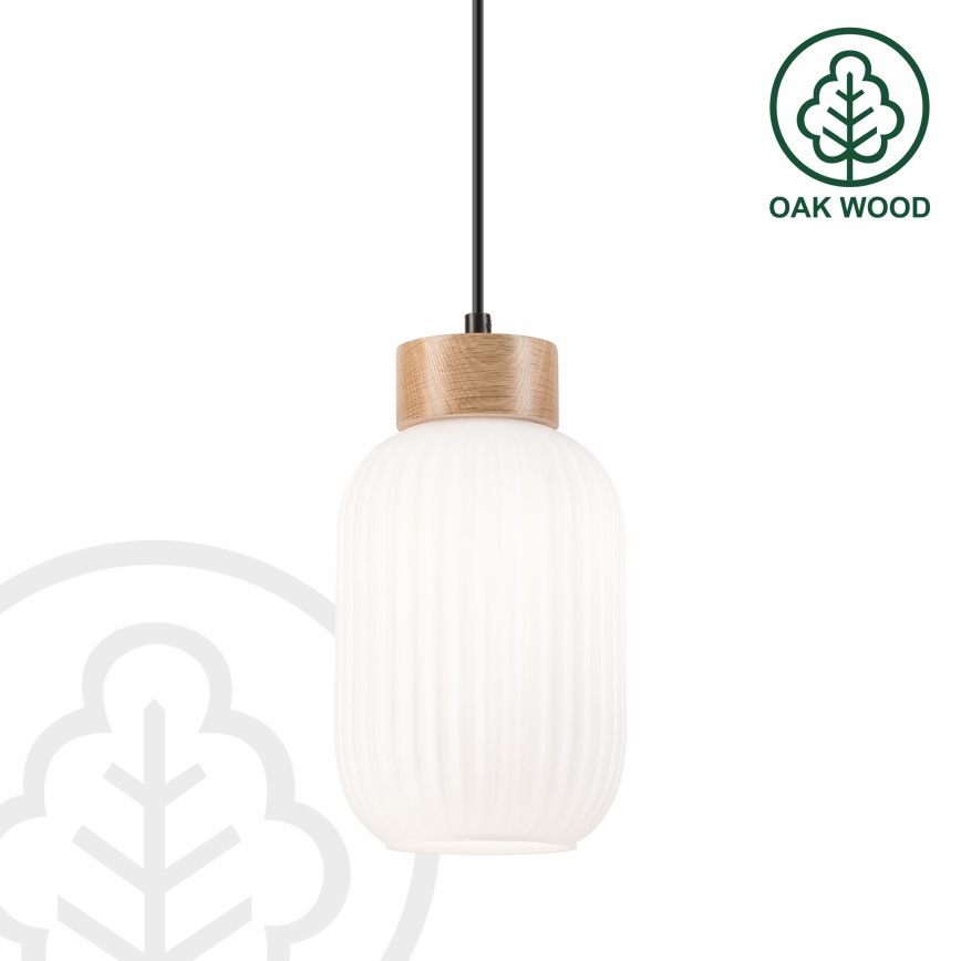 Lampadario a sospensione con filo HARMONY 1xE27/15W/230V diametro 14 cm bianco/quercia