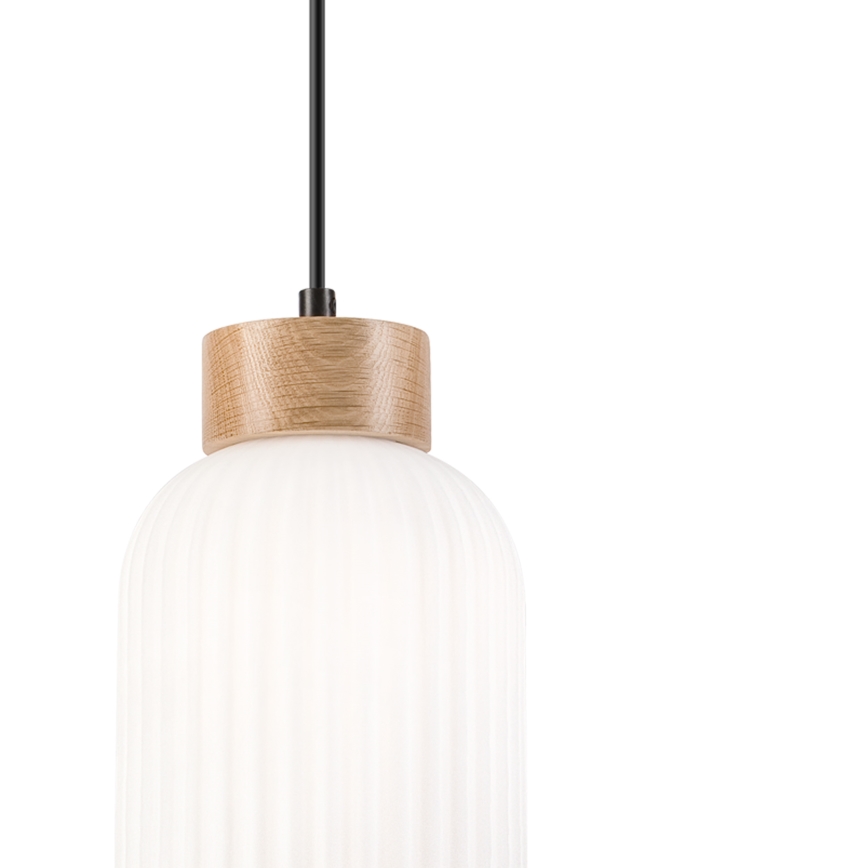 Lampadario a sospensione con filo HARMONY 1xE27/15W/230V diametro 14 cm bianco/quercia
