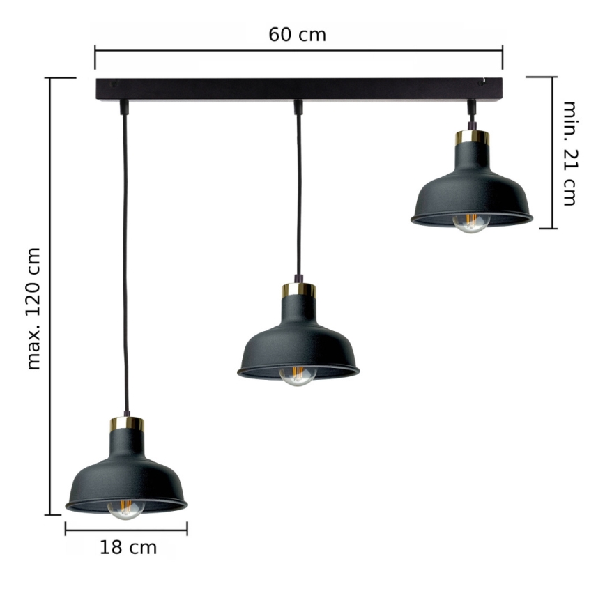 Lampadario a sospensione con filo HEBE 3xE27/60W/230V nero