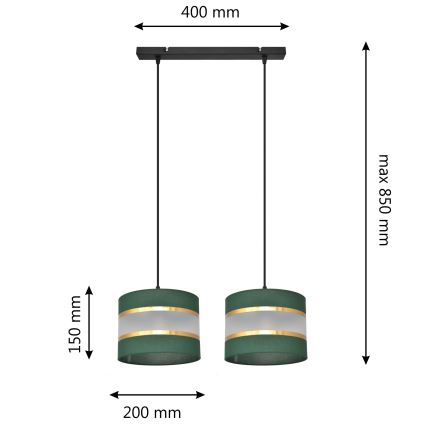 Lampadario a sospensione con filo HELEN 2xE27/15W/230V verde/oro