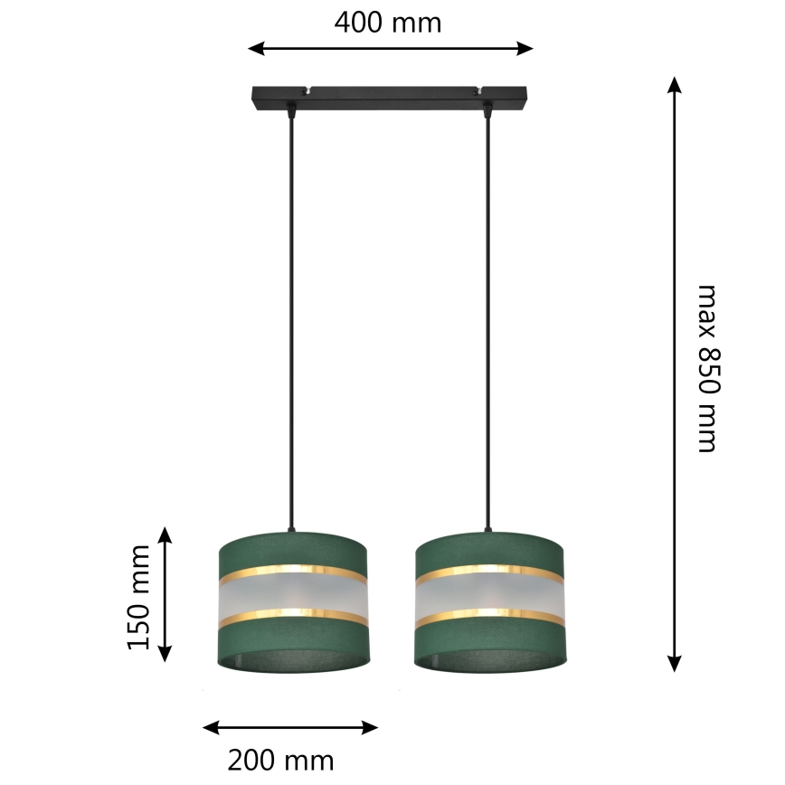 Lampadario a sospensione con filo HELEN 2xE27/15W/230V verde/oro