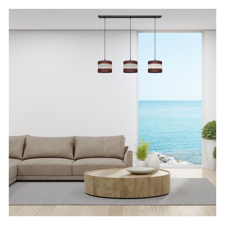 Lampadario a sospensione con filo HELEN 3xE27/15W/230V marrone/nero/oro