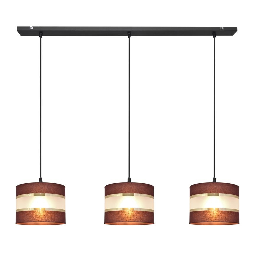 Lampadario a sospensione con filo HELEN 3xE27/15W/230V marrone/nero/oro