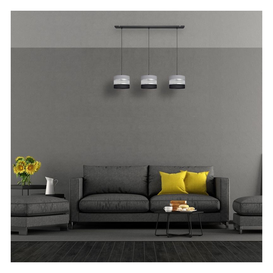 Lampadario a sospensione con filo HELEN 3xE27/15W/230V nero/grigio/argento