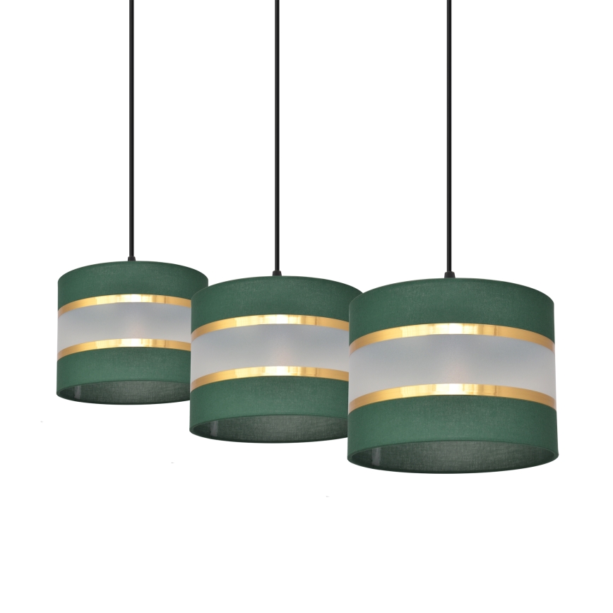 Lampadario a sospensione con filo HELEN 3xE27/15W/230V verde/oro