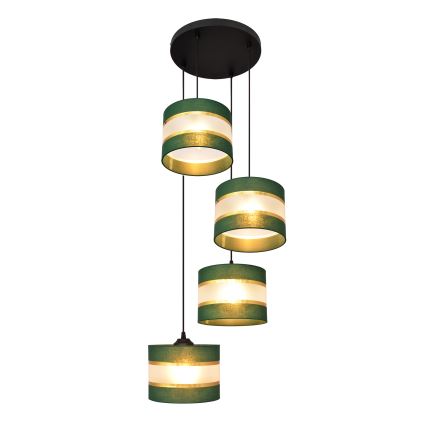 Lampadario a sospensione con filo HELEN 4xE27/15W/230V verde/oro