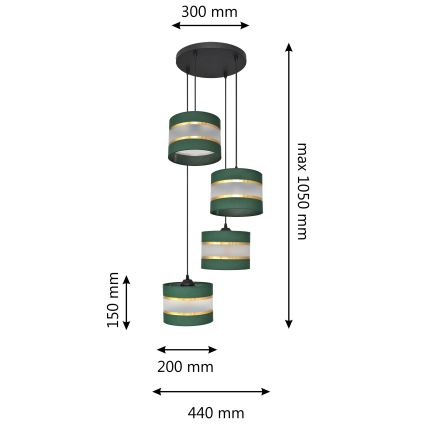Lampadario a sospensione con filo HELEN 4xE27/15W/230V verde/oro