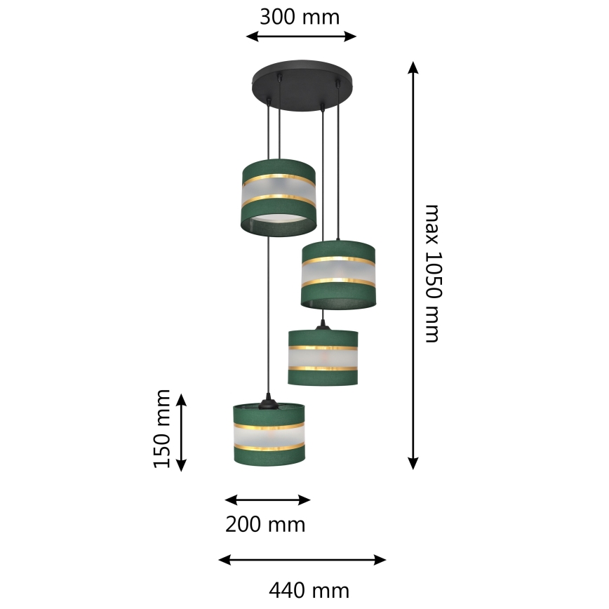Lampadario a sospensione con filo HELEN 4xE27/15W/230V verde/oro