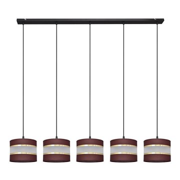 Lampadario a sospensione con filo HELEN 5xE27/15W/230V marrone/nero/oro
