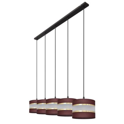 Lampadario a sospensione con filo HELEN 5xE27/15W/230V marrone/nero/oro