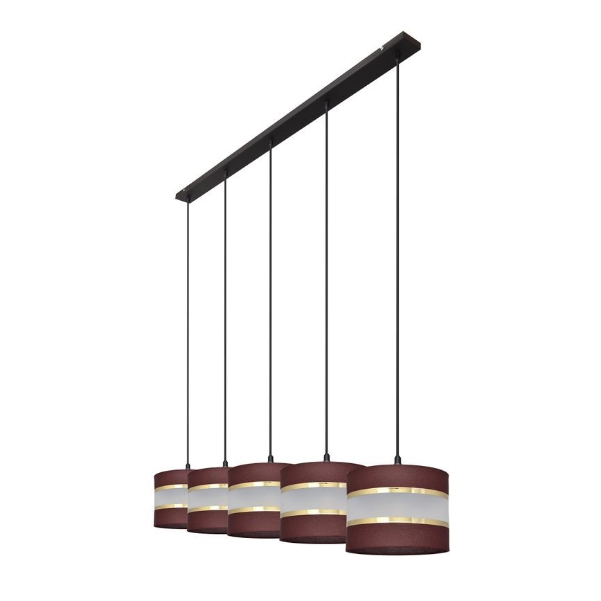 Lampadario a sospensione con filo HELEN 5xE27/15W/230V marrone/nero/oro