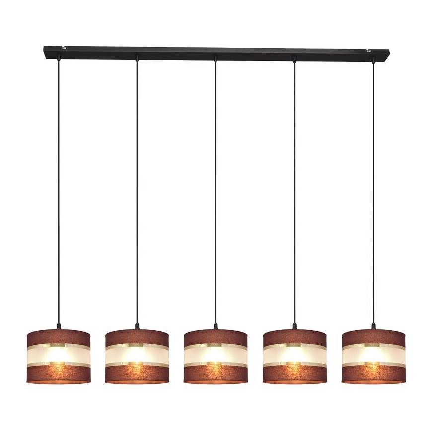 Lampadario a sospensione con filo HELEN 5xE27/15W/230V marrone/nero/oro