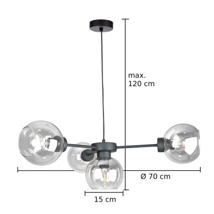 Lampadario a sospensione con filo KALIOPE 4xE27/60W/230V nero/limpido