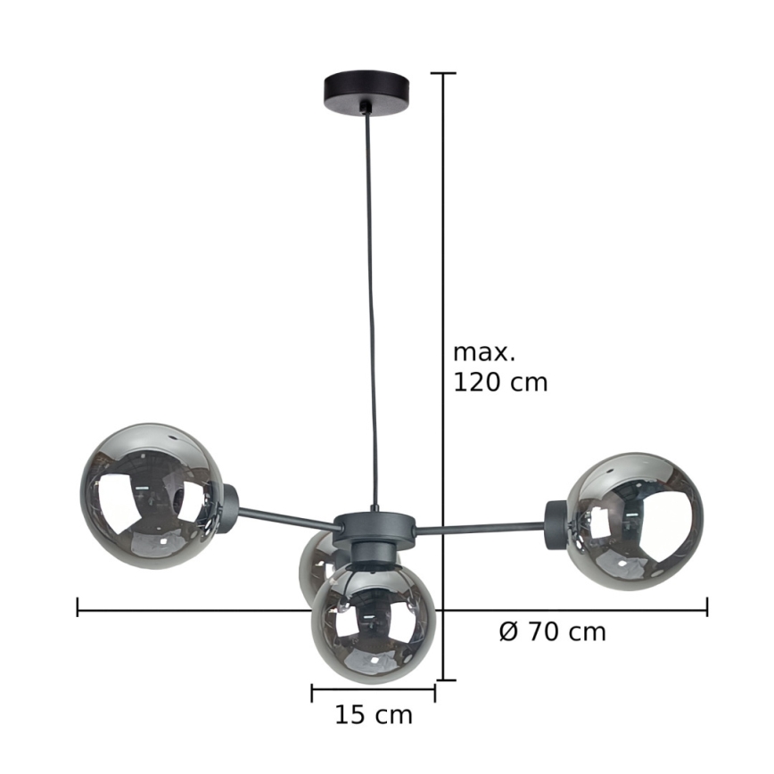 Lampadario a sospensione con filo KALIOPE II 4xE14/50W/230V nero/fumé nero