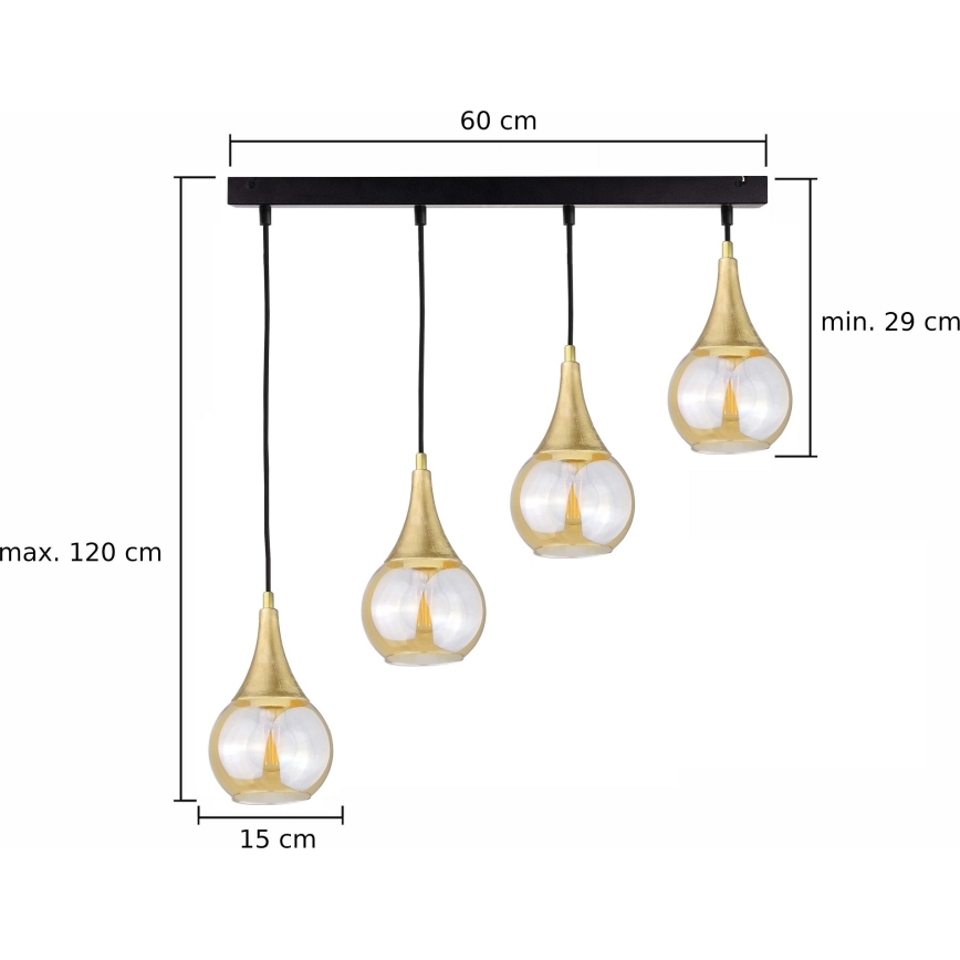 Lampadario a sospensione con filo LACRIMA HONEY 4xE27/60W/230V
