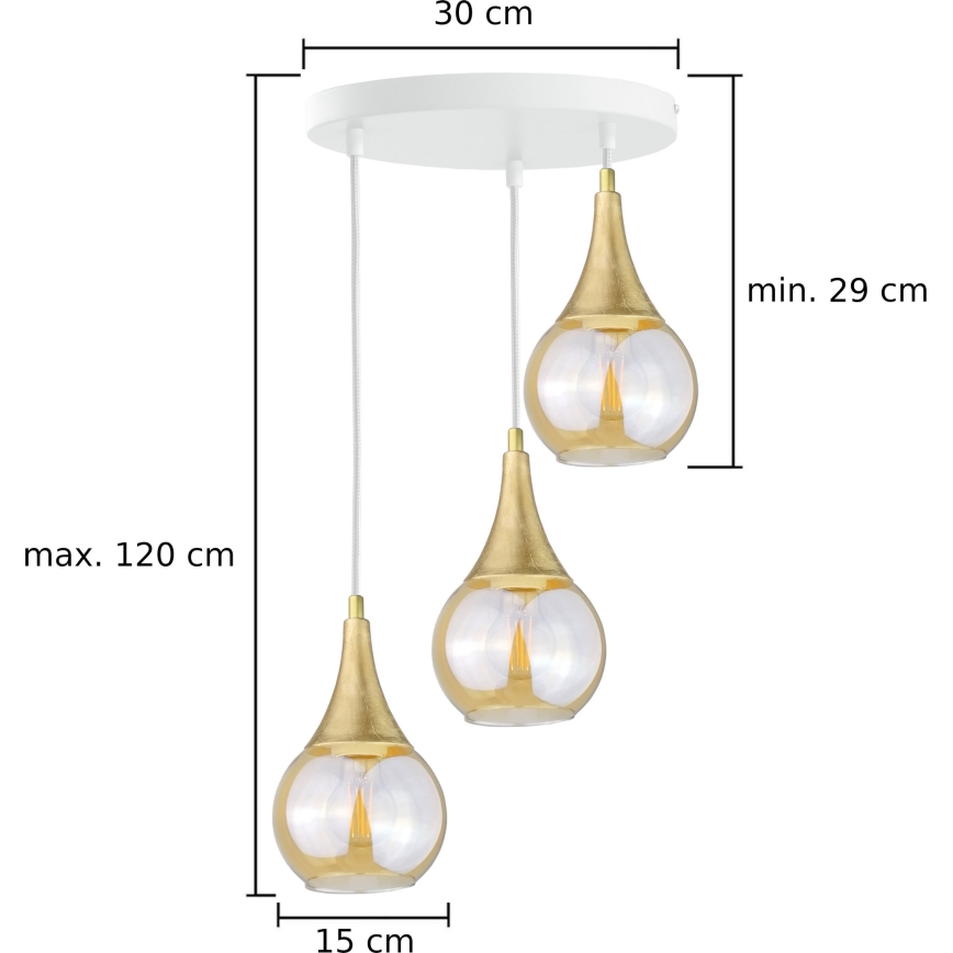 Lampadario a sospensione con filo LACRIMA WHITE 3xE27/60W/230V diametro 30 cm