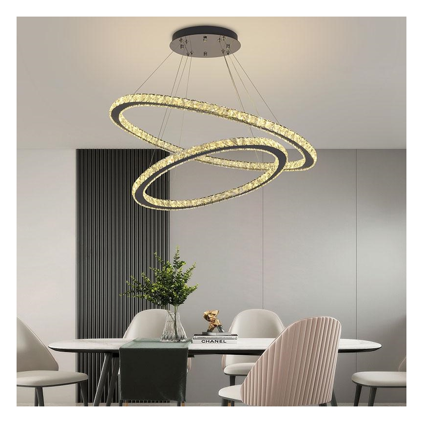 LED Dimmerabile cristallo lampadario su filo LED/160W/230V 3000-6500K argento + telecomando