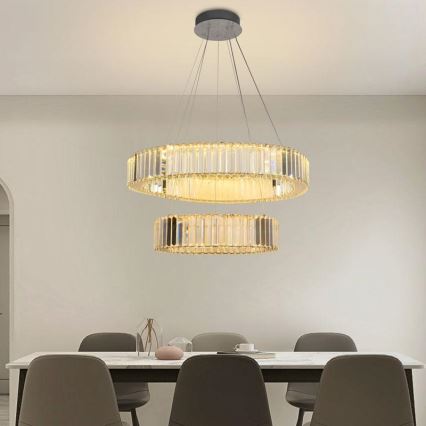 LED Lampadario di cristallo dimmerabile a filo LED/65W/230V 3000-6500K cromo lucido + telecomando