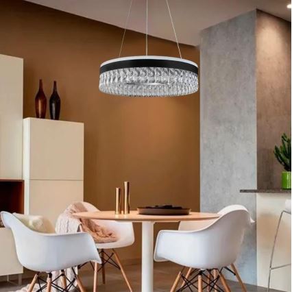 LED Dimmerabile cristallo lampadario su filo LED/90W/230V 3000-6500K nero + telecomando