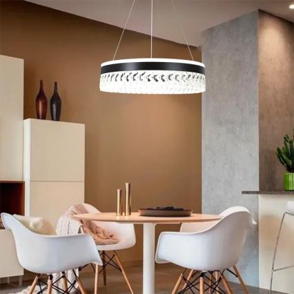LED Dimmerabile cristallo lampadario su filo LED/90W/230V 3000-6500K nero + telecomando