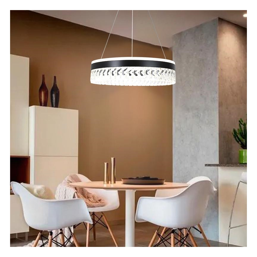 LED Dimmerabile cristallo lampadario su filo LED/90W/230V 3000-6500K nero + telecomando