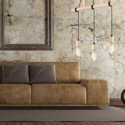 Lampadario a sospensione con filo LEON 3xE27/60W/230V - FSC certificato