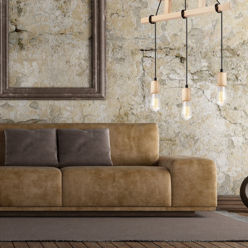 Lampadario a sospensione con filo LEON 3xE27/60W/230V - FSC certificato